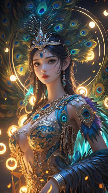 孔雀女神华丽幻想插画