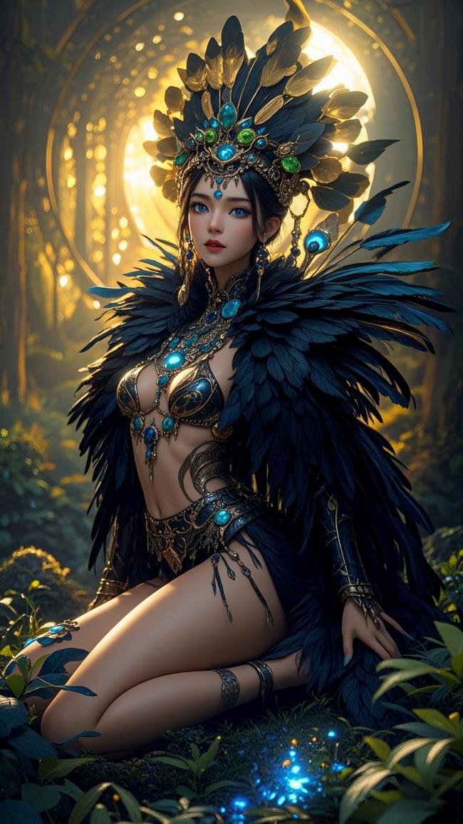 黑羽神女月林跪坐图