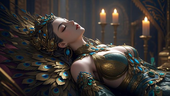 孔雀女神静卧烛影宫阙间