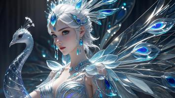 冰晶凤凰女神3D渲染插画