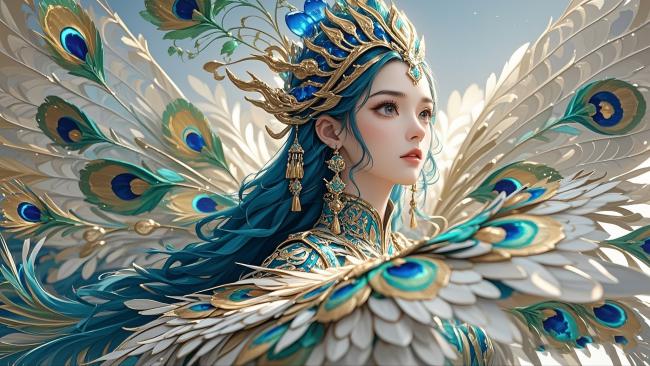 孔雀仙子华丽写实插画