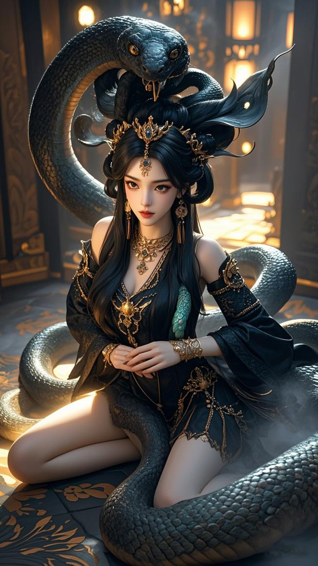 蛇神女巫暗黑幻想插画