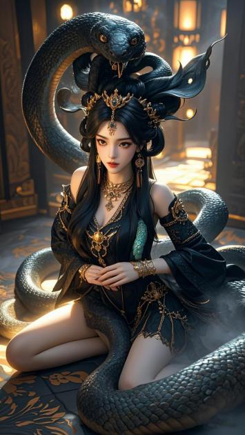 蛇神女巫暗黑幻想插画