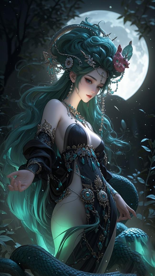 月夜仙狐，青丝缠蛇，玄幻仙侠风神图