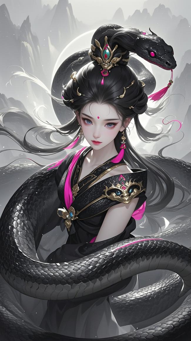 黑蛇缠身仙侠少女 插画设计