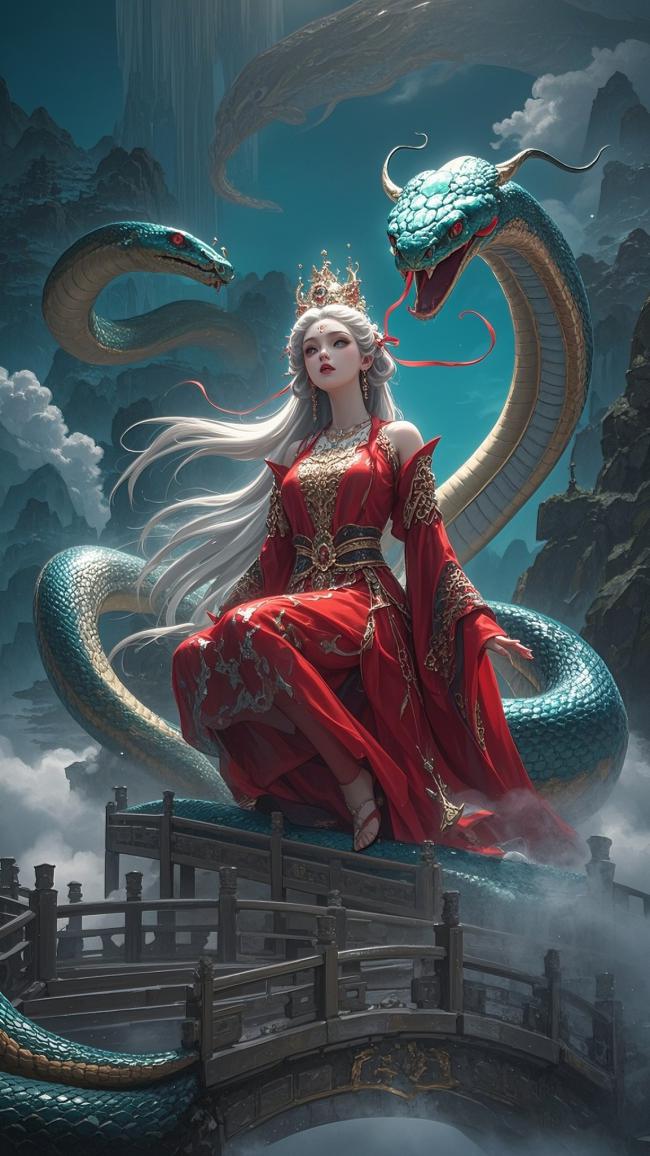红衣仙姬坐桥御双龙，仙侠玄幻场景震撼呈现