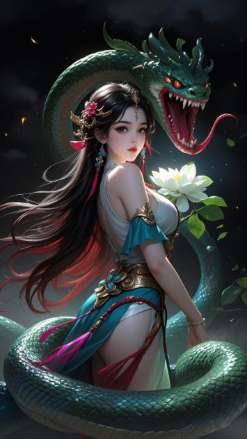 夜幕青龙缠身的东方仙姬插画