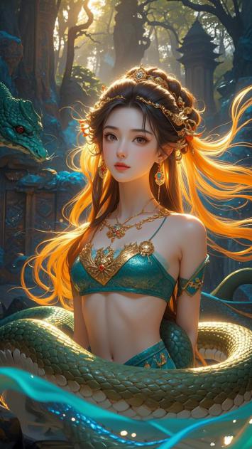 仙侠神女与青龙共舞幽林幻境