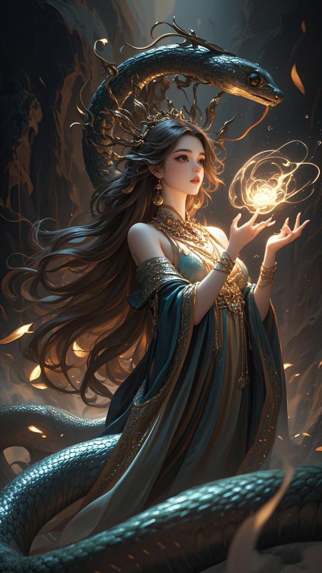 玄幻女神与神蛇共舞，掌心燃起金色魔光