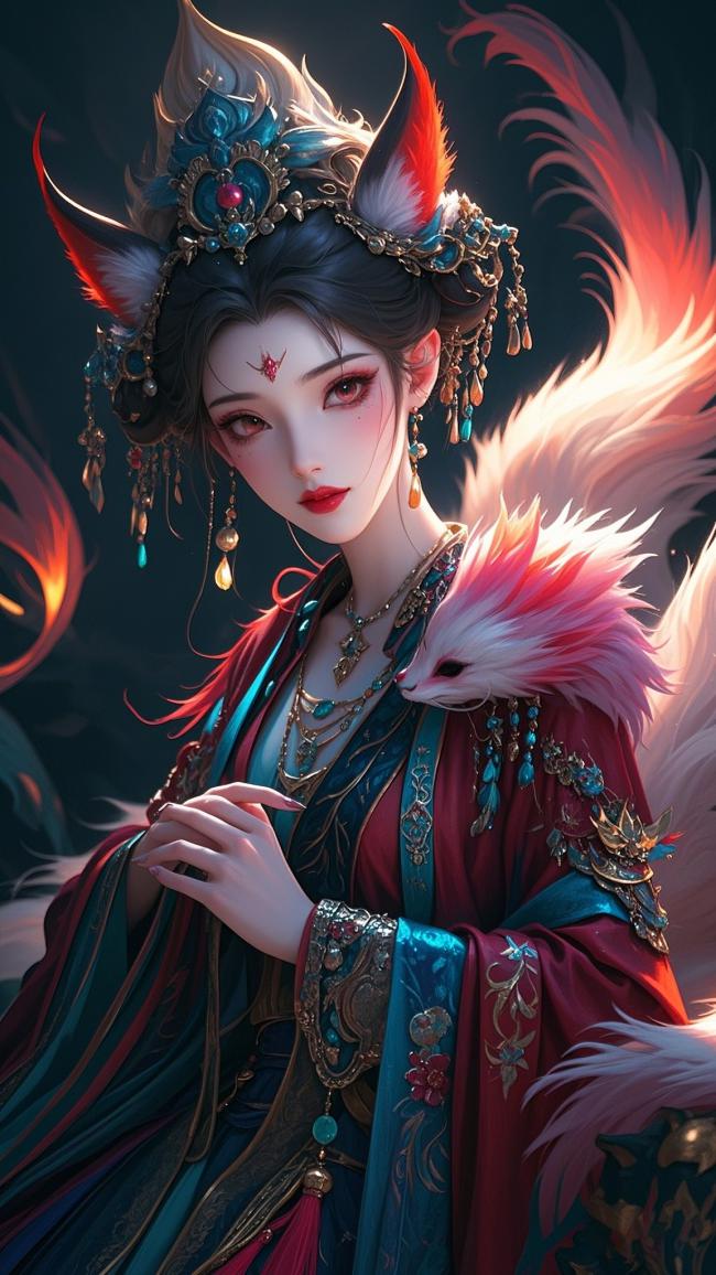 九尾狐仙汉服写真，东方玄幻唯美风