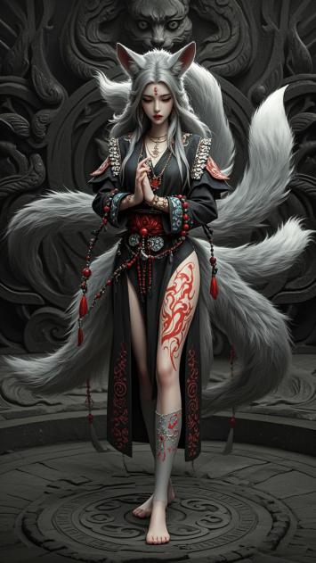 九尾狐仙玄幻写实插画