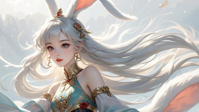 银发兔耳仙子新国潮插画