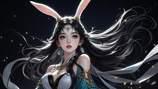 兔耳古风少女赛璐璐插画