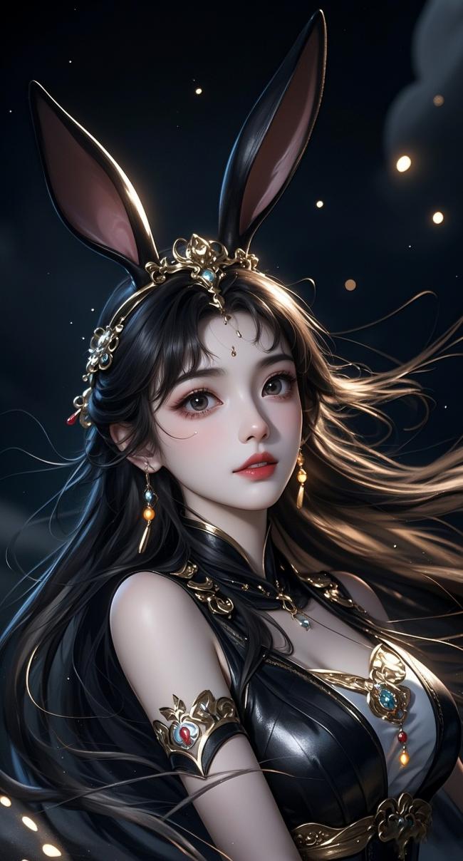 星空下的兔耳仙姬：东方幻想写实肖像