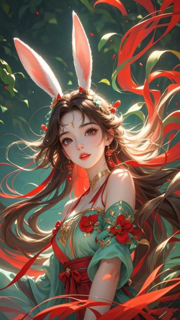 兔耳汉服少女梦幻插画