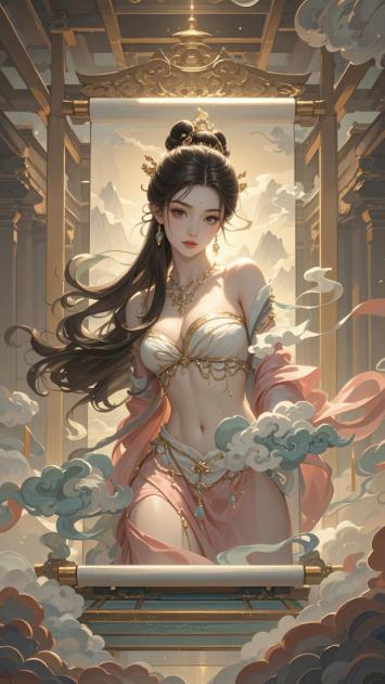 仙侠女神立云殿，古风华服映霞光