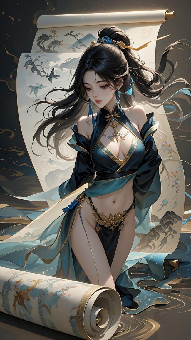 仙侠古风美女卷轴插画