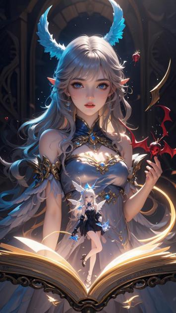 银发天使少女与魔法书中的分身幻影