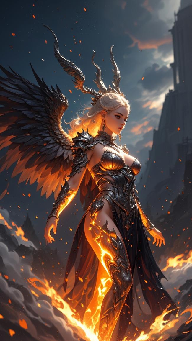 暗黑天使燃焰降临，城堡废墟中的末日女神