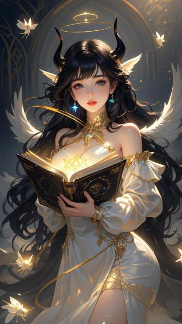 天使恶魔交织的奇幻少女插画