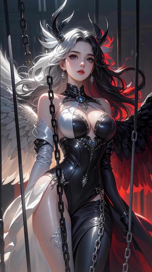 双翼天使囚笼少女插画