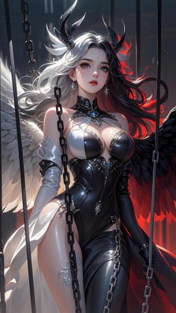 双翼天使囚笼少女插画