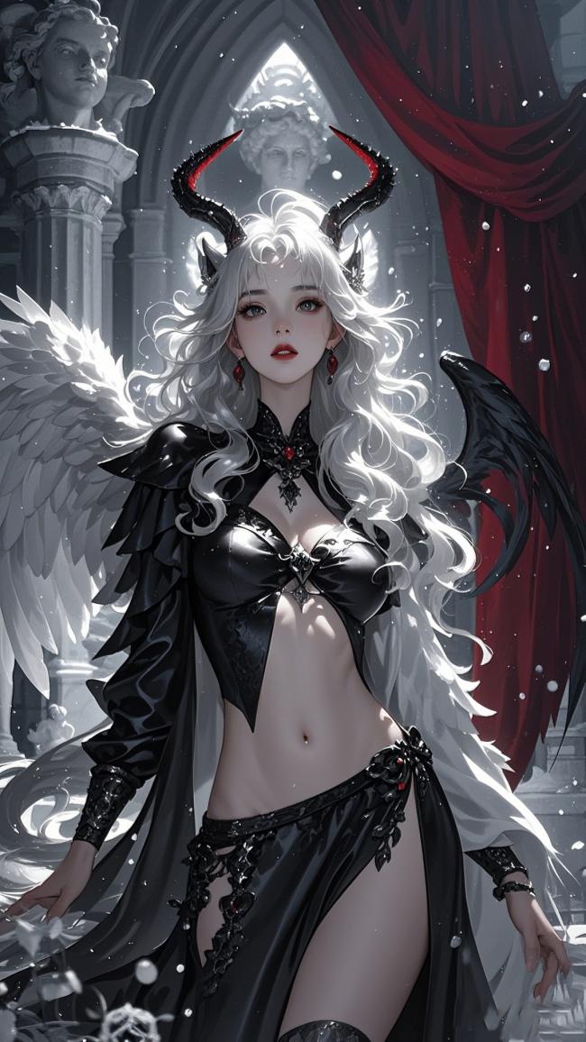 堕天使黑翼女神 哥特圣殿夜景