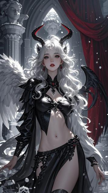 堕天使黑翼女神 哥特圣殿夜景