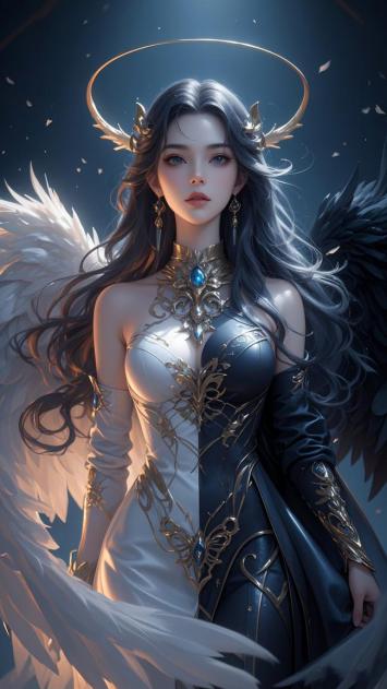 黑白双翼天使写实插画