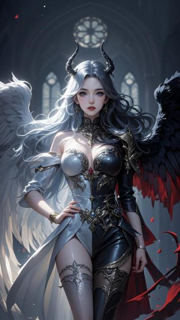 暗黑双生天使恶魔角色插画