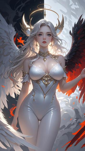 双翼天使女神写实插画