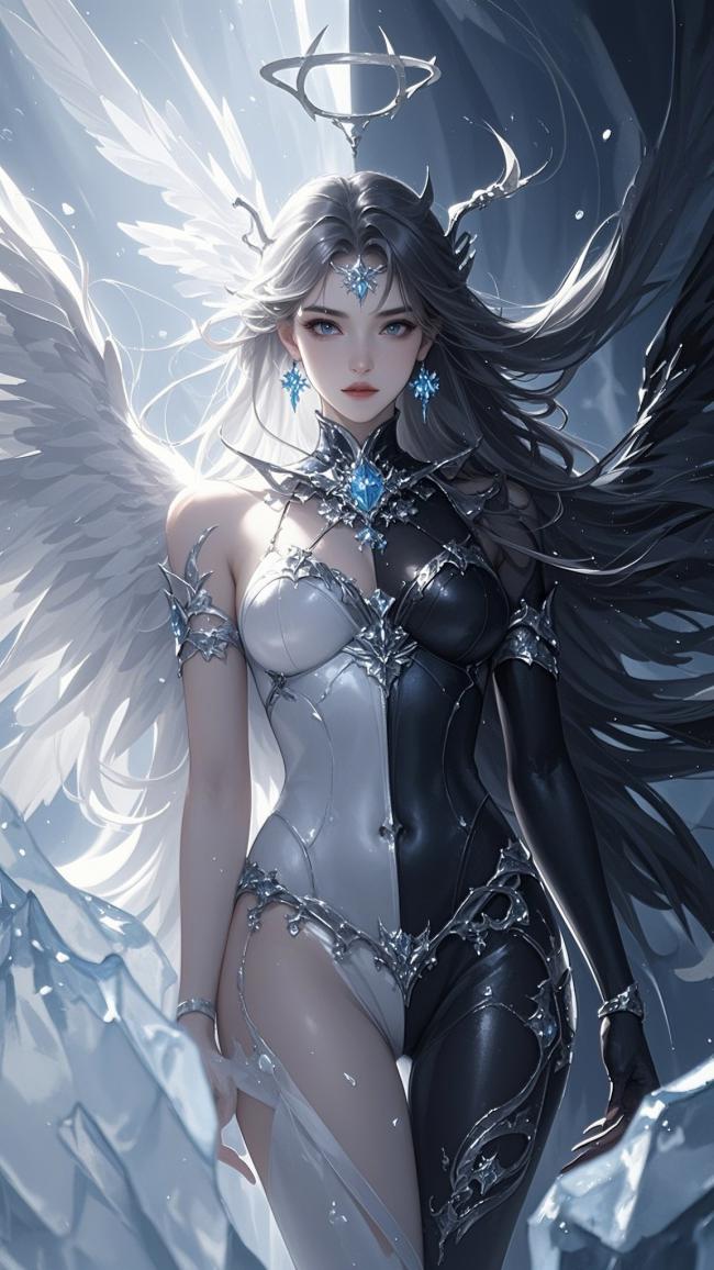 双生天使角色设计图：黑白羽翼幻化神域之美