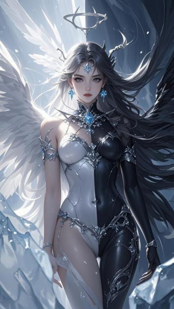 双生天使角色设计图：黑白羽翼幻化神域之美