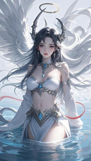 天使恶魔融合女神水中立像
