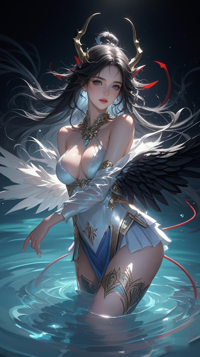 黑翼天使女神水下幻境插画
