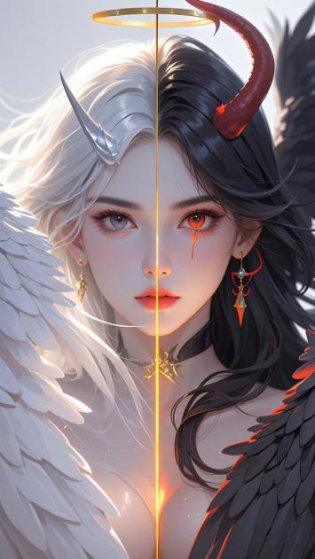 双生天使恶魔少女3D艺术插画