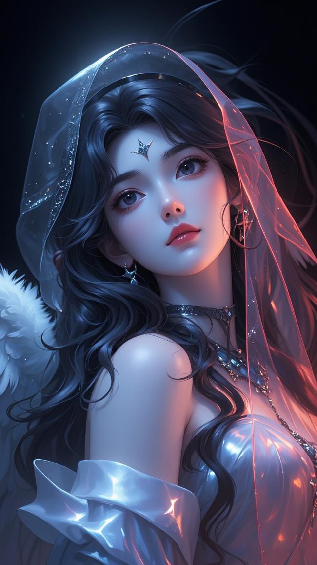 仙侠少女银纱羽翼插画