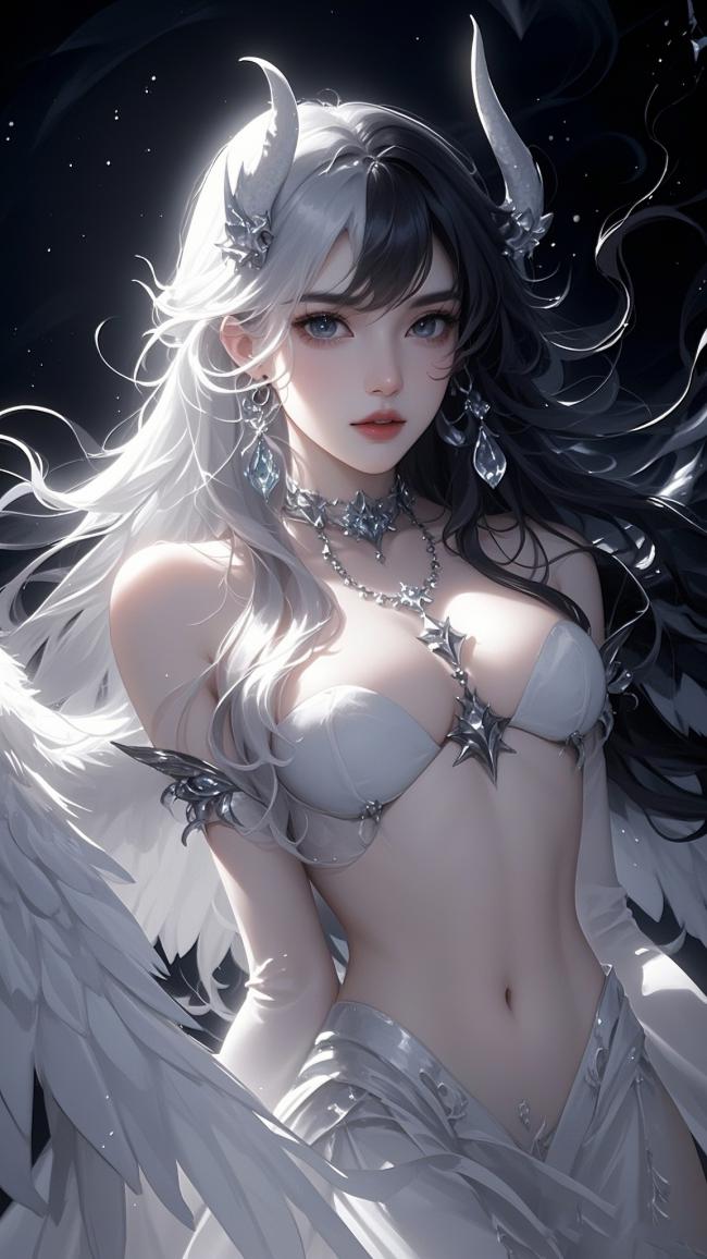 银黑恶魔天使女性角色3D写真图