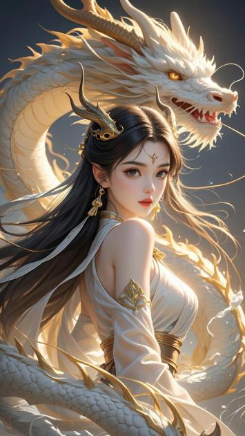 白龙伴仙姬·写实神话插画