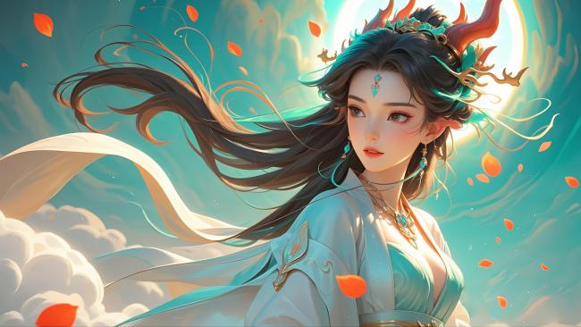 仙侠少女飘逸飞天图