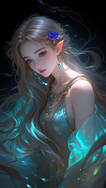 银发精灵少女3D写真，蓝光流纱梦幻唯美