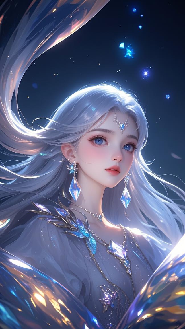 银发仙子星空幻境插画