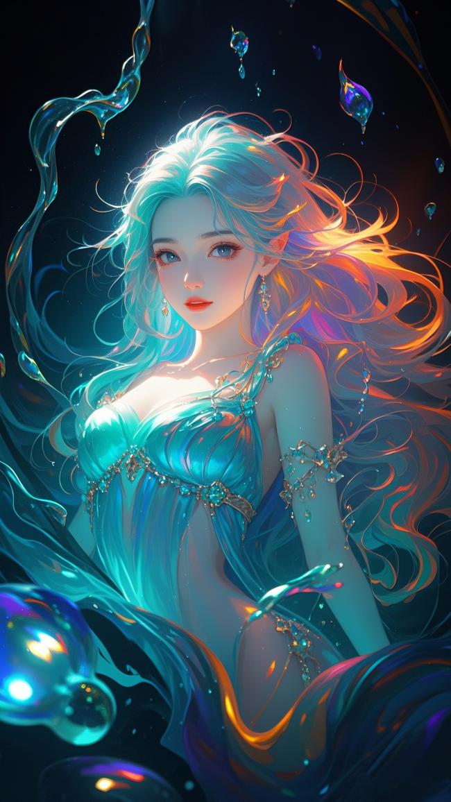 深海女神：蓝橙流光幻影美人