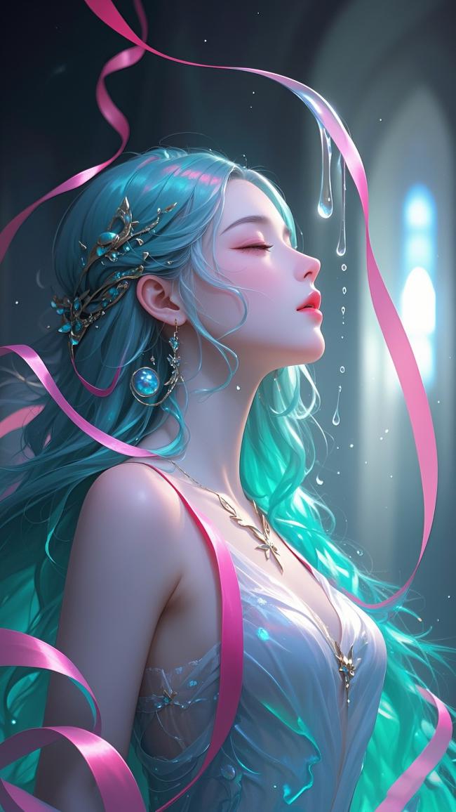 蓝发仙子水滴幻境3D渲染图