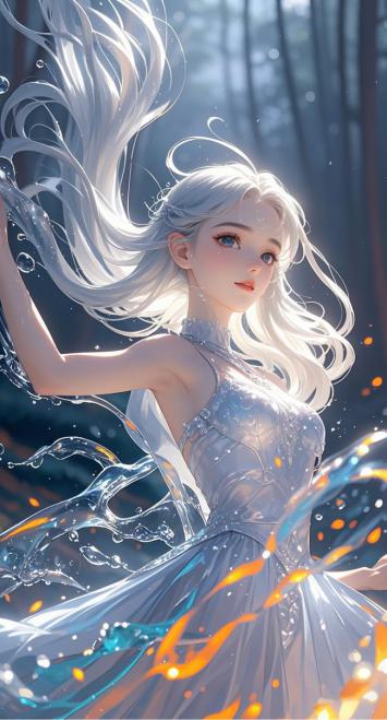银发水灵少女奇幻插画 ✨