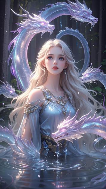 紫龙环绕的仙姬立水间