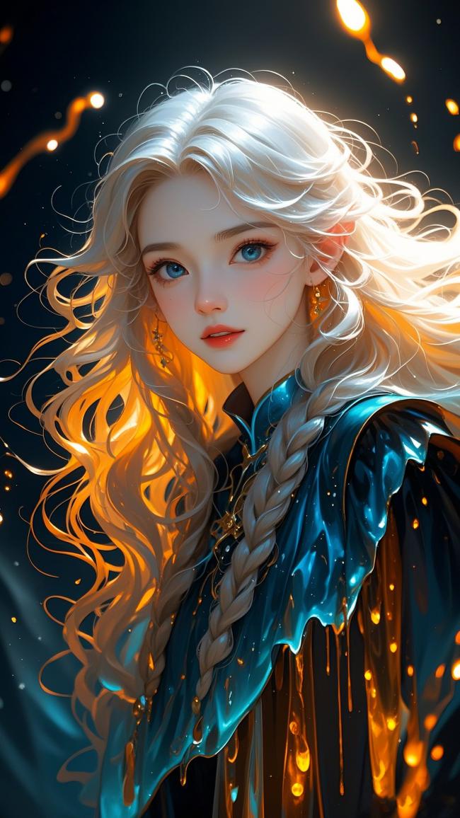 银发少女赛博幻境：金属流光与星尘共舞