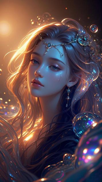 梦幻仙子泡影图：3D渲染唯美少女肖像