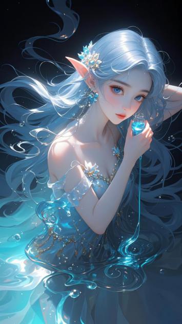 蓝发精灵水下幻境插画