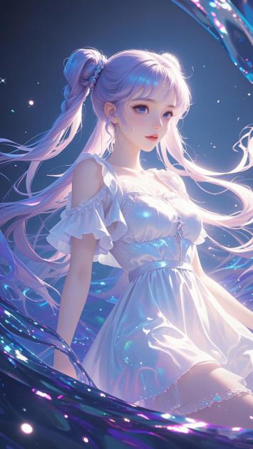 银发少女星空幻境插画